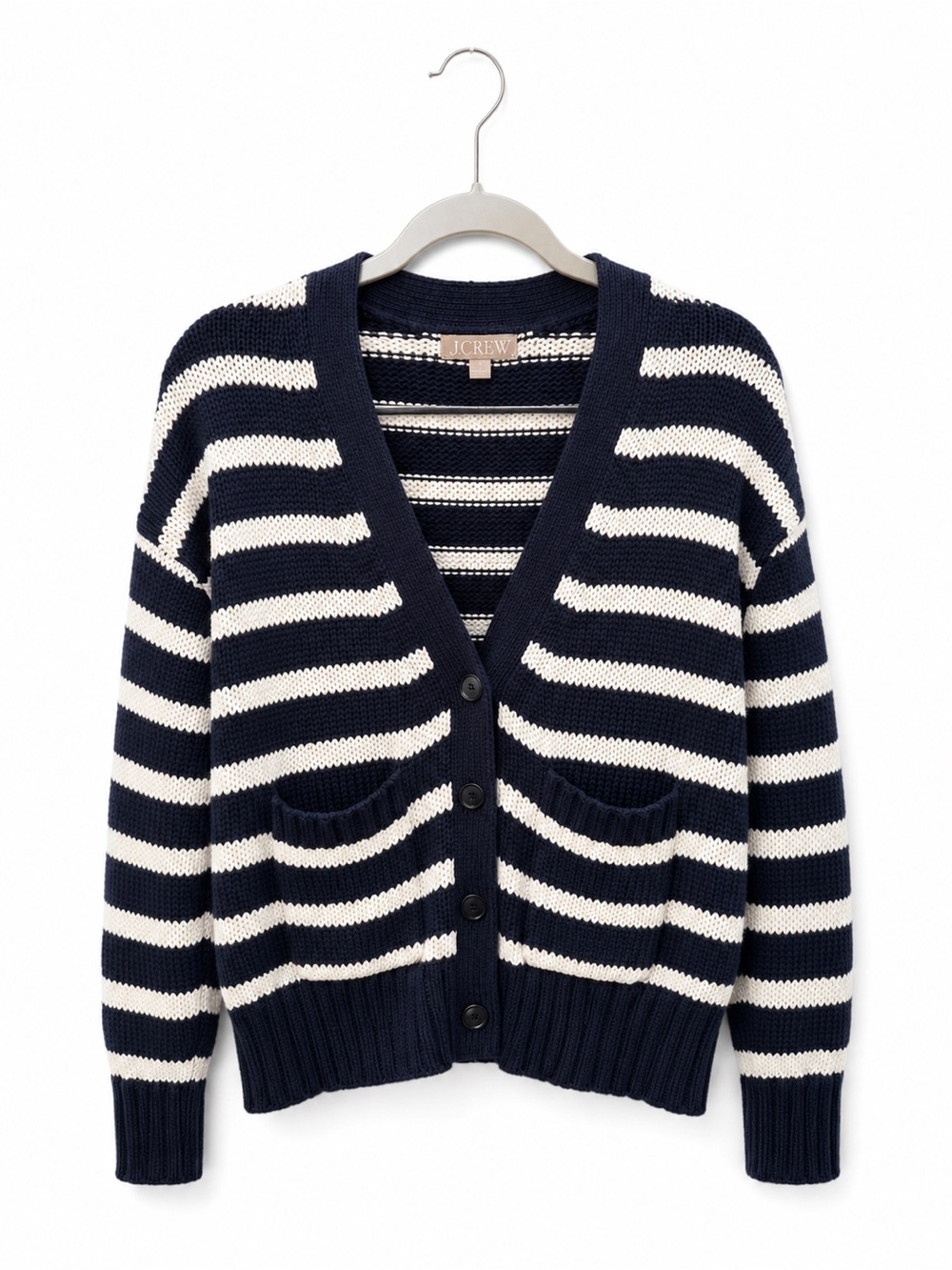 J Crew Heritage cotton relaxed cardigan in stripe navy sweater grandpa coastal - Picture 2 of 6
